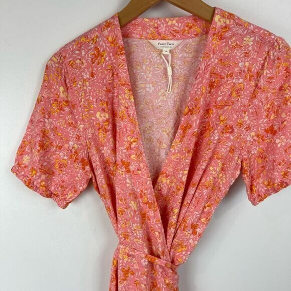 Part Two 2 Women’s 40 US Medium Pink Floral Short Sleeve Wrap Midi Dress Summer - Picture 14 of 14